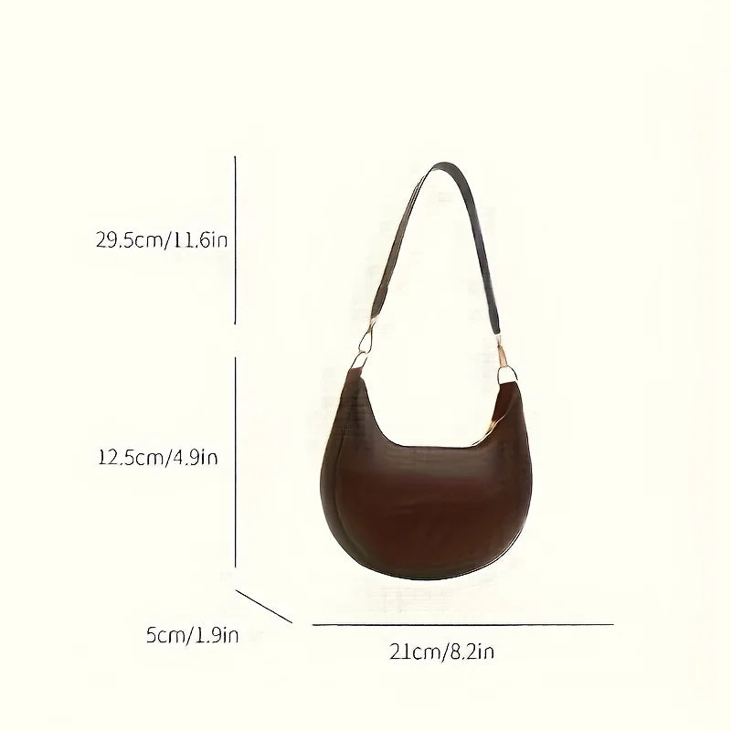 Vintage Half Moon Tote Bag - Retro PU Leather Shoulder Handbag