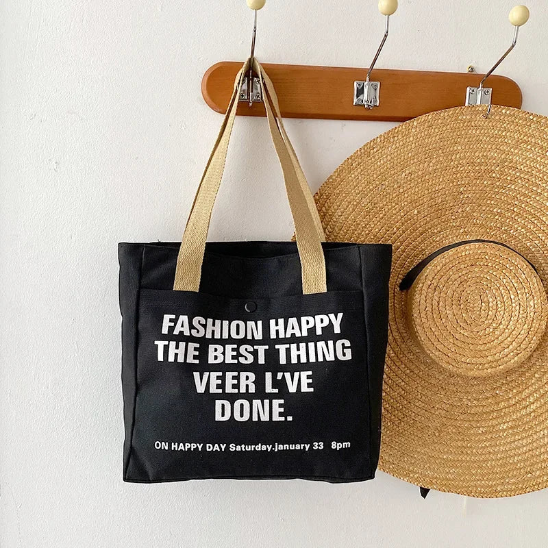 Canvas Tote Bag - Large Capacity Student Shoulder Bag with Zipper