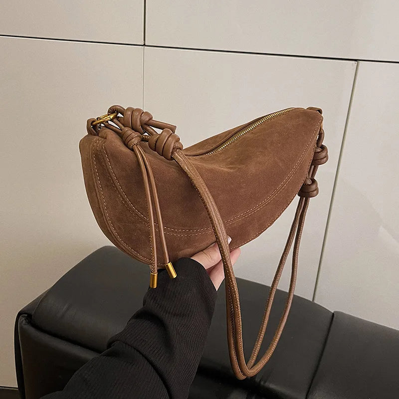 Vintage Faux Suede Crossbody Bag - Adjustable Shoulder Strap