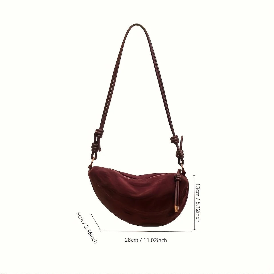 Vintage Faux Suede Crossbody Bag - Adjustable Shoulder Strap