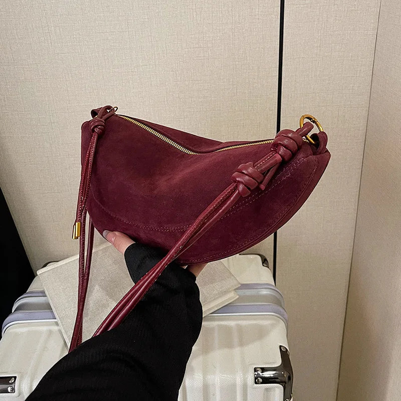 Vintage Faux Suede Crossbody Bag - Adjustable Shoulder Strap