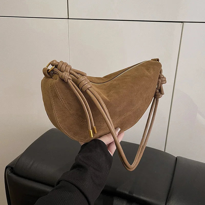 Vintage Faux Suede Crossbody Bag - Adjustable Shoulder Strap