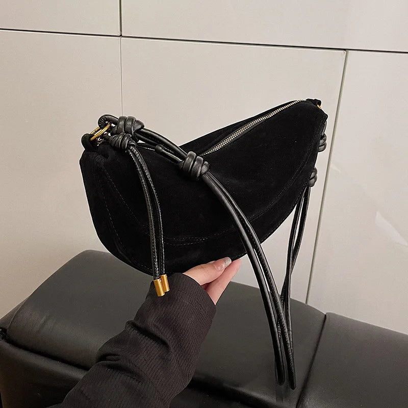 Vintage Faux Suede Crossbody Bag - Adjustable Shoulder Strap