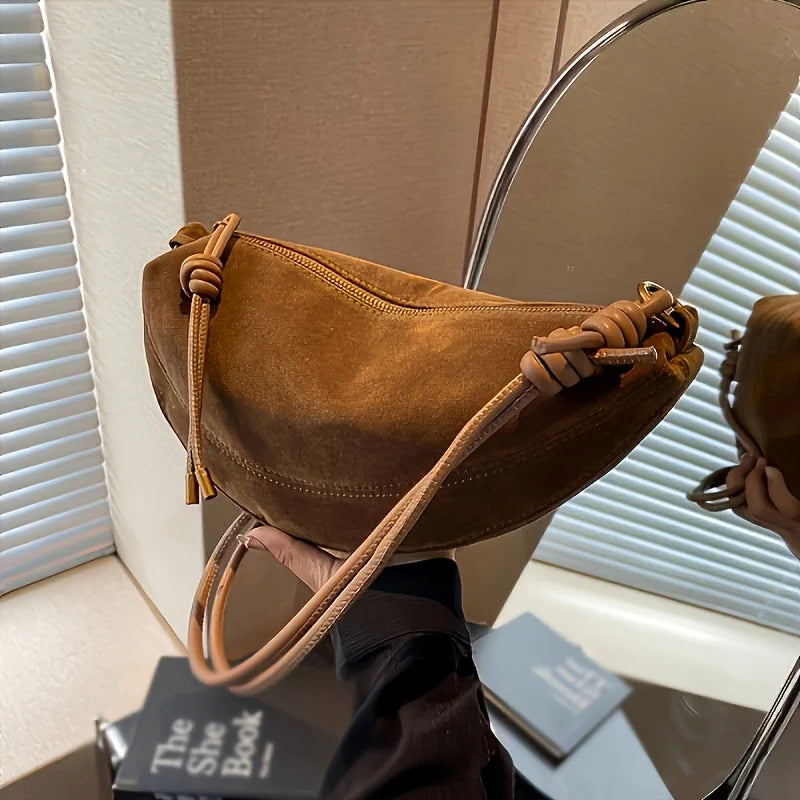 Vintage Faux Suede Crossbody Bag - Adjustable Shoulder Strap