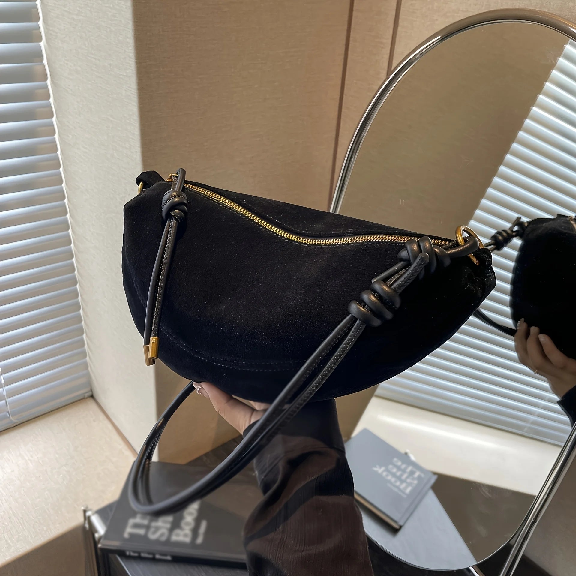 Vintage Faux Suede Crossbody Bag - Adjustable Shoulder Strap