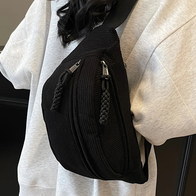 Vintage Corduroy Crossbody Waist Bag - Adjustable Multi-Pocket Travel Bag