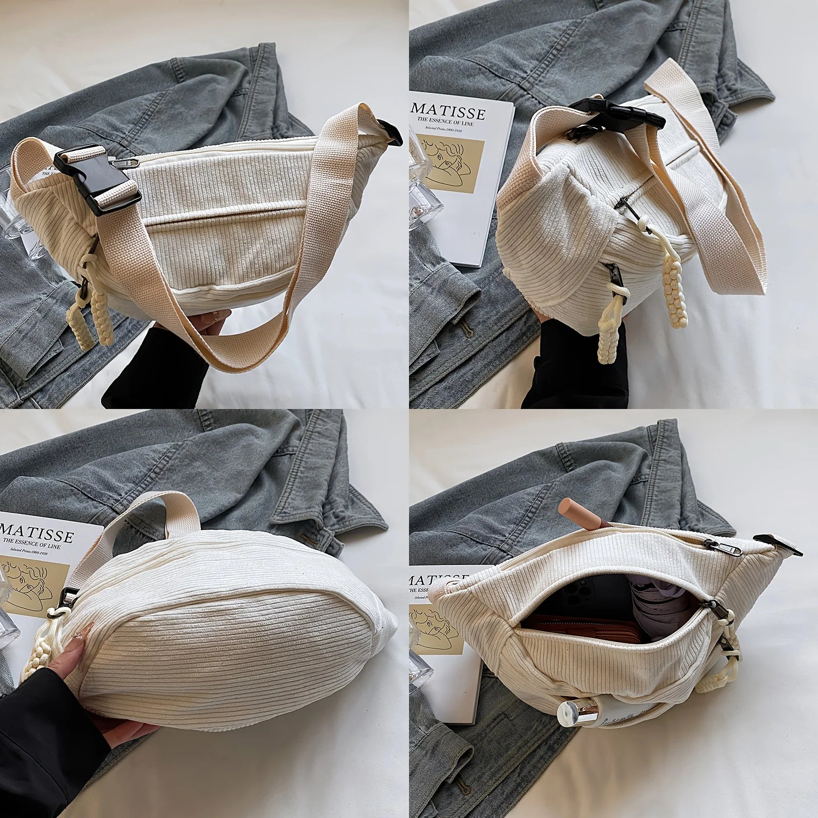 Vintage Corduroy Crossbody Waist Bag - Adjustable Multi-Pocket Travel Bag