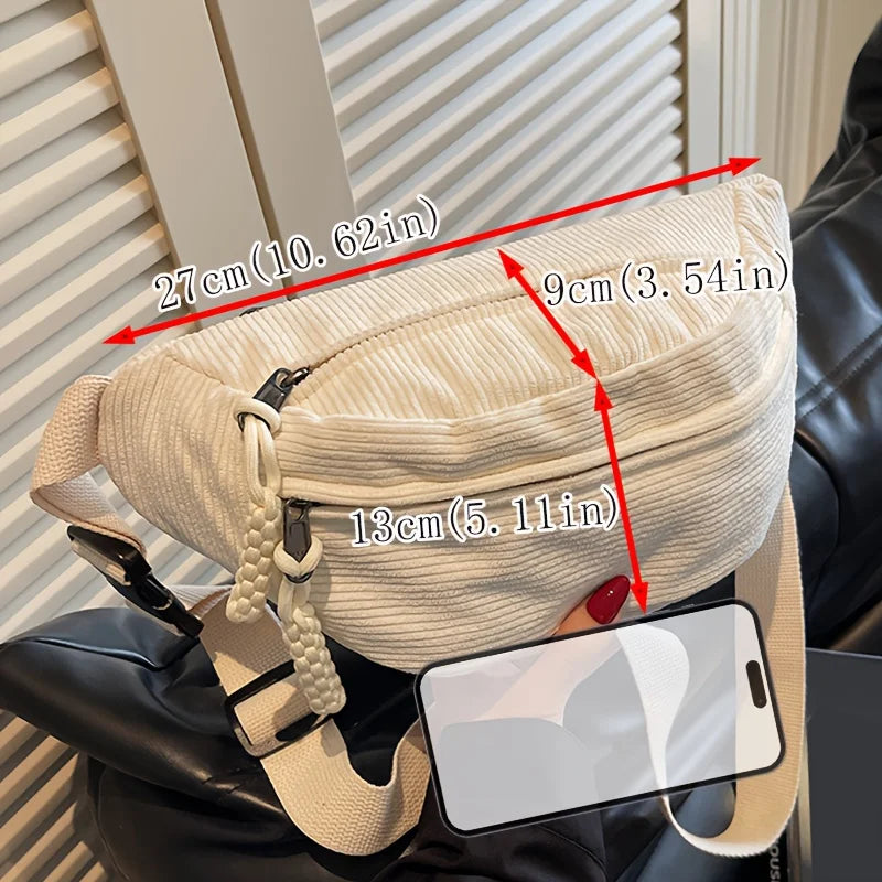 Vintage Corduroy Crossbody Waist Bag - Adjustable Multi-Pocket Travel Bag